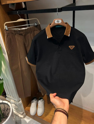 The Comfort Polo Tees & Trouser Set Black & Brown