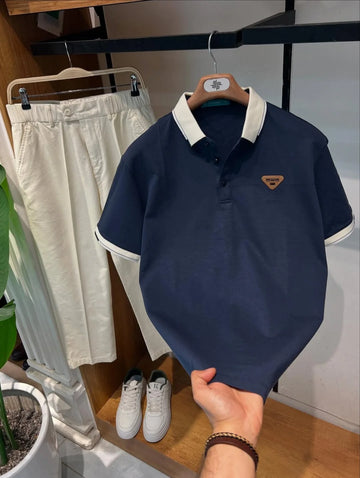 The Comfort Polo Tees & Trouser Set Blue & Cream