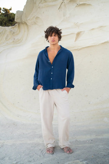 Mocha Bronze Linen Top & Bottom Pair Blue & Being