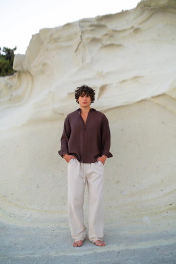 Mocha Bronze Linen Top & Bottom Pair Brown & Being