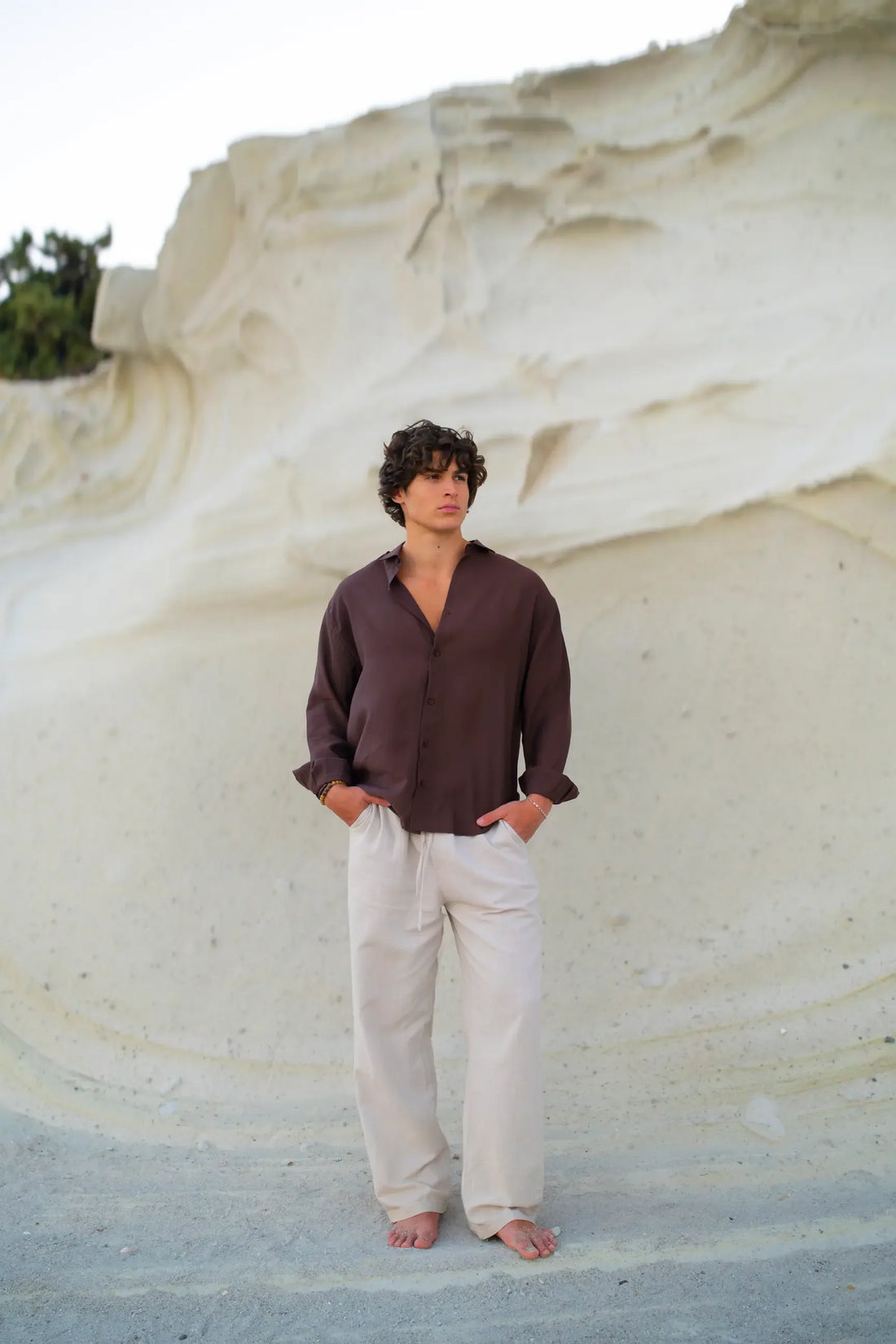 Mocha Bronze Linen Top & Bottom Pair Brown & Being