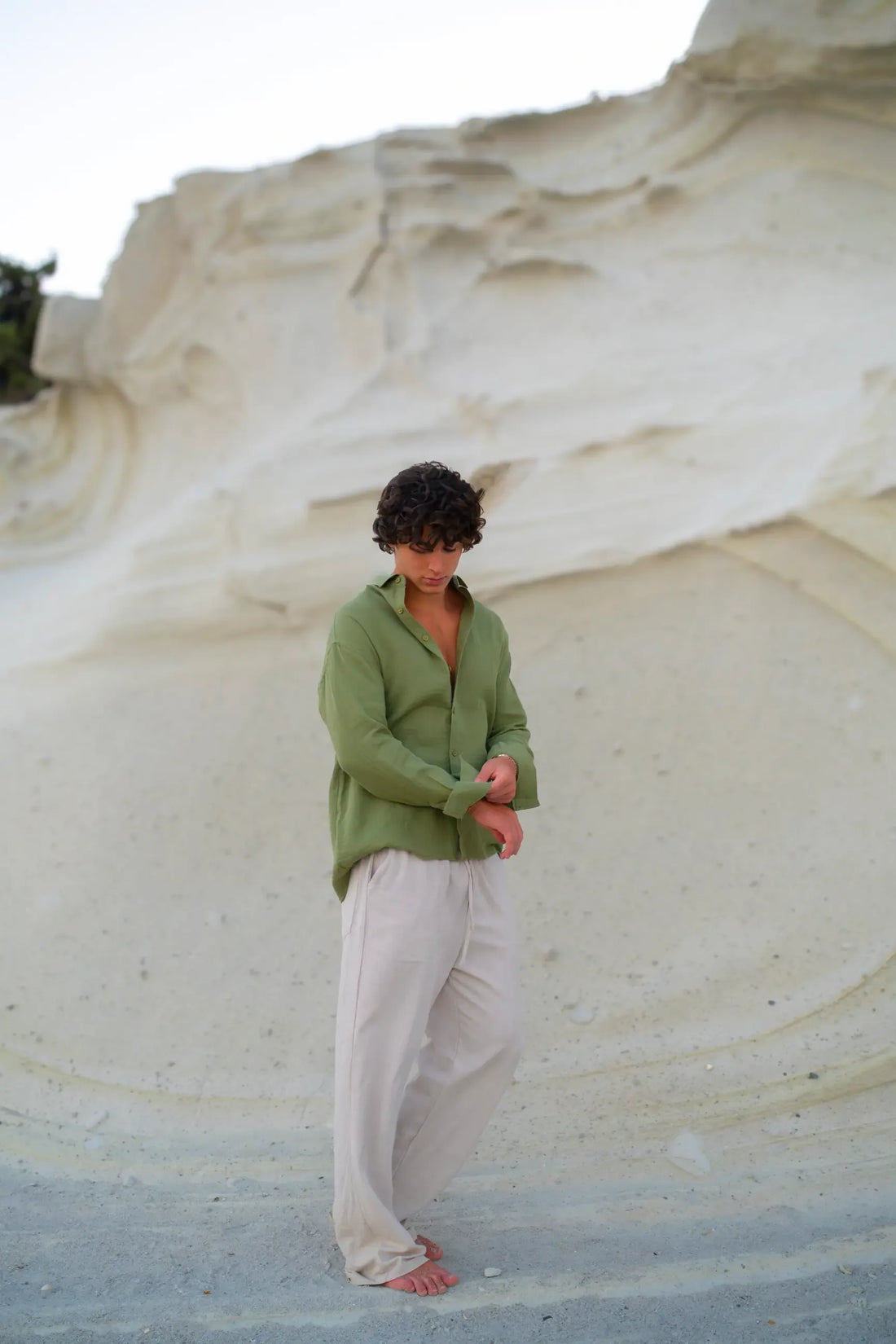 Mocha Bronze Linen Top & Bottom Pair Olivegreen & Being