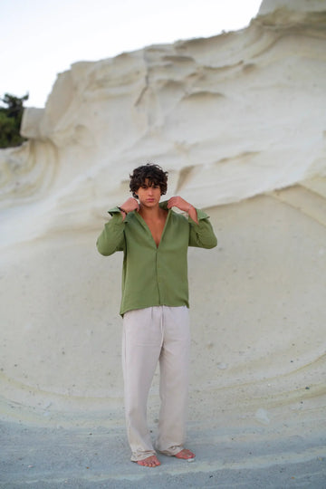 Mocha Bronze Linen Top & Bottom Pair Olivegreen & Being